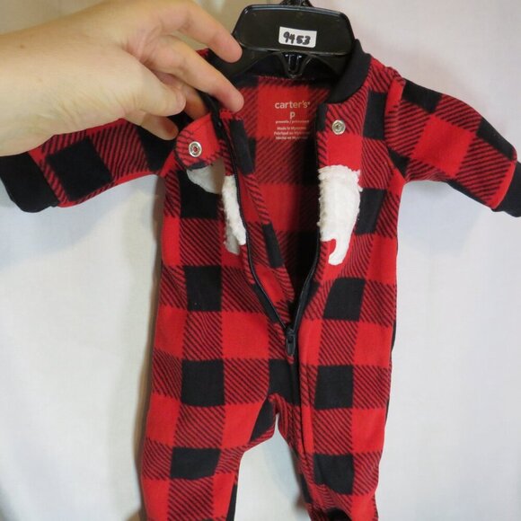 Baby Red & Black Buffalo Check zippered-footed bodysuit with fleece Polar Bear - Picture 2 of 7
